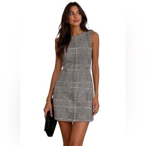 Theory Houndstooth Plaid Mini Dress Sleeveless Sheath Black White Size 6